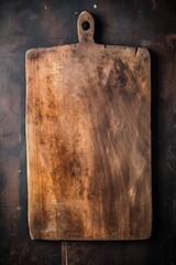 Vintage cutting board. Top view, flatlay. Empty space to add desig. Ai Generative