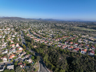 Aerial view of houses in Vista, Carlsbad in North County of San Diego, California. USA