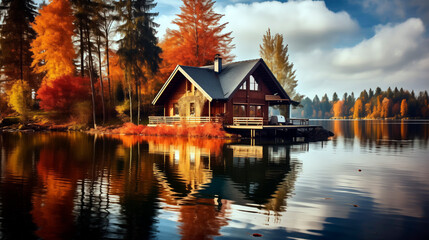 Fototapeta premium Lakeshore Residence Autumn