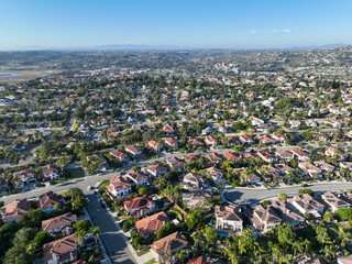 Aerial view of houses in Vista, Carlsbad in North County of San Diego, California. USA