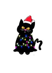 Christmas fairy lights cat
