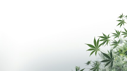 a captivating modern website banner with a minimalist touch, featuring realistic weed buds, hemp on a white background.