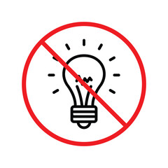 No bulb icon. Forbidden lamp icon. No idea vector sign. Prohibited light vector icon. Warning, caution, attention, restriction flat sign design. Do not turn on light icon label danger ban stop. UX UI