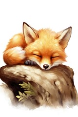 Obraz premium Tranquil Sleeping Fox on Branch