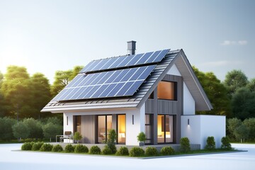concept of solar panel energy on roof house, isolated 