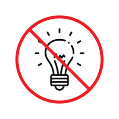 No bulb icon. Forbidden lamp icon. No idea vector sign. Prohibited light vector icon. Warning, caution, attention, restriction flat sign design. Do not turn on light icon label danger ban stop. UX UI