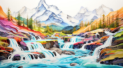 Colorful mountain streams AI generative	
