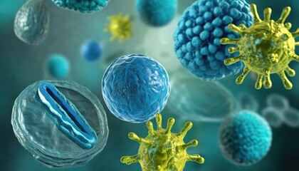 Obraz na płótnie Canvas Virus, Antibodies and viral infection under the microscope. The body's immune defense. Antigens 3D illustration 