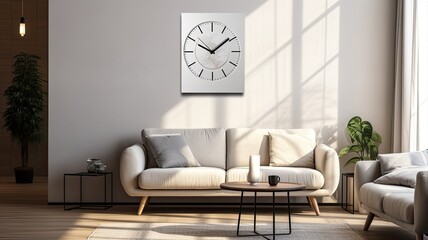 a modern white clock on a pristine white wall, the simplicity and sophistication of stylish timepiece in a high-quality image.