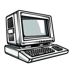 desktop computer pc retro . Clipart PNG image . Transparent background . Cartoon vector style . Generative AI 