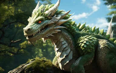 Green dragon in the forest, symbol of the year 2024, AI