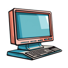 Fototapeta premium desktop computer pc retro . Clipart PNG image . Transparent background . Cartoon vector style . Generative AI 