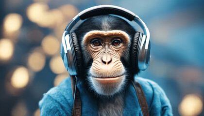 portrait of a monkey with headphones