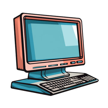 desktop computer pc retro . Clipart PNG image . Transparent background . Cartoon vector style . Generative AI 