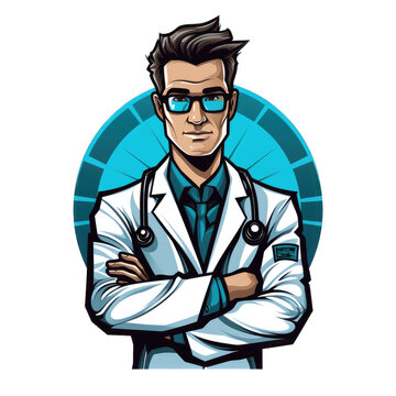 doctor wearing glasses . Clipart PNG image . Transparent background . Cartoon vector style . Generative AI 