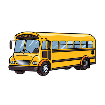 yellow school bus . Clipart PNG image . Transparent background . Cartoon vector style . Generative AI 
