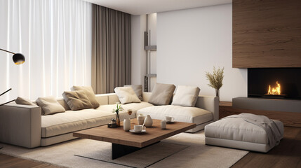 Modern Living Room Interior Design Living Room, Domestic Room Interior of living room. generative ai
