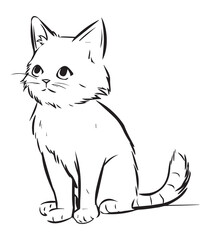 Line art abstract cat drawing, line drawing art, cat clip art, editable and print ready.