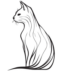 Line art abstract cat drawing, line drawing art, cat clip art, editable and print ready.