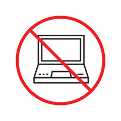 Forbidden Prohibited Warning, caution, attention, restriction label danger. Do not use laptop vector icon, notebook prohibited flat sign design, no laptop sign, do not use computer symbol pictogram