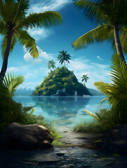 Beautiful tropical island with clear blue ocean water, natural background 