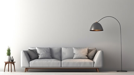Stylish scandinavian interior of living room with design grey sofa. scandinavian. generative ai