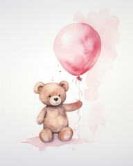 Adorable Teddy Bear with Pink Balloon