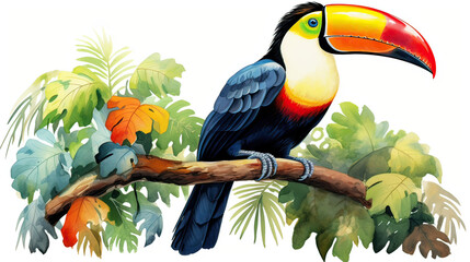 Colorful toucan in the rainforest AI generative