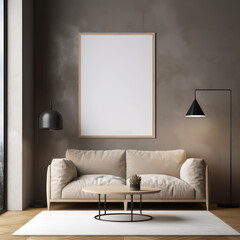 Mockup poster frame close up on wall in home interior background, 3d render. High Image Resolution