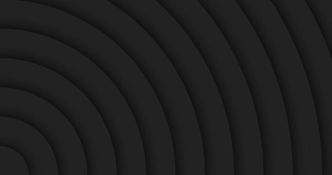 Black color quad circles slowly growing from left bottom corner. Seamless loop symmetrical animation. Abstract semi circle shape motion graphics background.