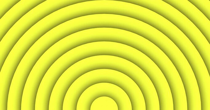 Yellow color half circles slowly growing from bottom down. Seamless loop symmetrical animation. Abstract semi circle shape motion graphics background.