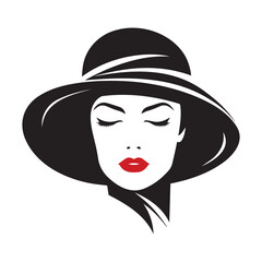 vector illustration of woman with red lips in hat,female head,eps,editable print ready