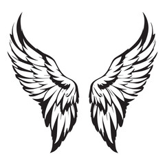Black and White angel wing vector illustration, print ready editable eps, cricut file, clip art