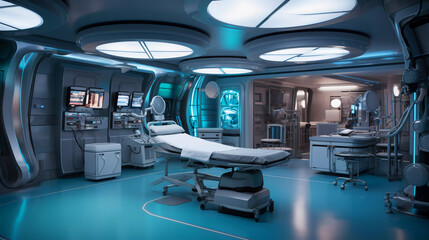 Advanced operating room with lots of equipment for surgical specialists.