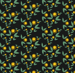 Seamless watercolor floral pattern - pink blush flowers elements, green leaves branches on dark black background; for wrappers, wallpapers, postcards, greeting cards, wedding invites, romantic