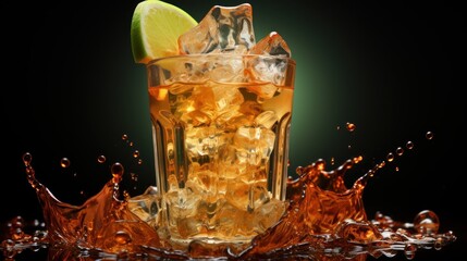 big_glass_of_apple_juice_cocktail_and_ice_cubes_some_UHD Wallpaper