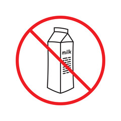 Forbidden milk vector icon. Warning, caution, attention, restriction, label, ban, danger. No milk flat sign design pictogram symbol. No milk icon UX UI