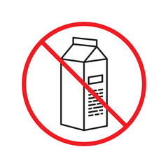Forbidden milk vector icon. Warning, caution, attention, restriction, label, ban, danger. No milk flat sign design pictogram symbol. No milk icon UX UI
