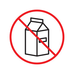 Forbidden milk vector icon. Warning, caution, attention, restriction, label, ban, danger. No milk flat sign design pictogram symbol. No milk icon UX UI