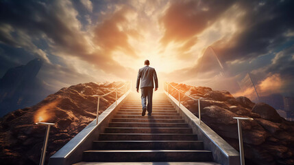 Ambitious businessman climbing the stairs to success - Powered by Adobe