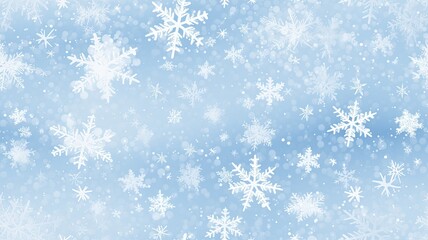 White snowflakes on a plain white or blue background, highlighting their unique symmetrical patterns. SEAMLESS PATTERN. SEAMLESS WALLPAPER.