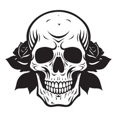 rose and skull tattoo with vector image, print ready, drawing decorated with roses, eps