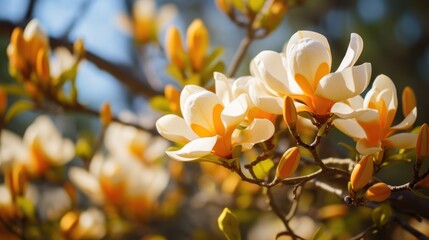Beautiful magnolia flowers on a sunny day in spring time. Springtime Concept. Valentine's Day...