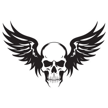 skull vector illustration with wings,for tattoo.print ready,editable,clip art