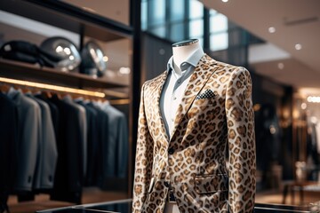 Fototapeta premium A Classic Suit in leopard color in a Clothing Store.