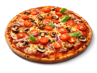 Deliciose vegetarian pizza with vegetables isolated on white background 
