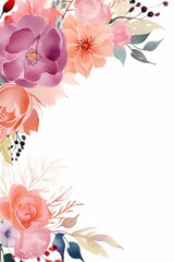 watercolor floral leaf design frame border blank space