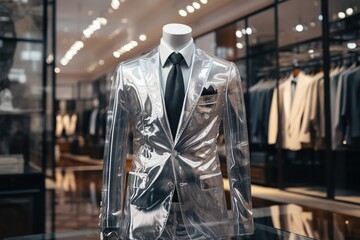 Fototapeta na wymiar A Classic transparent Suit in a Clothing Store.