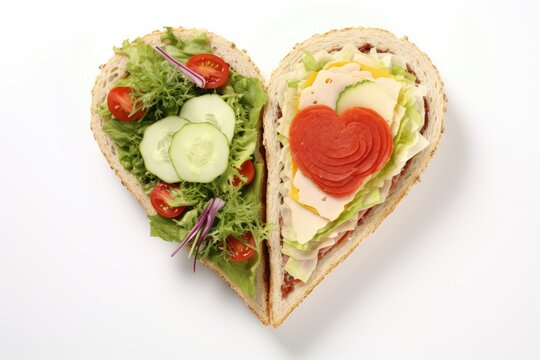 Delicious Heart Shaped Sandwich Set Isolated On White Background 