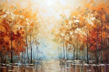 Painting of forest in autumn.